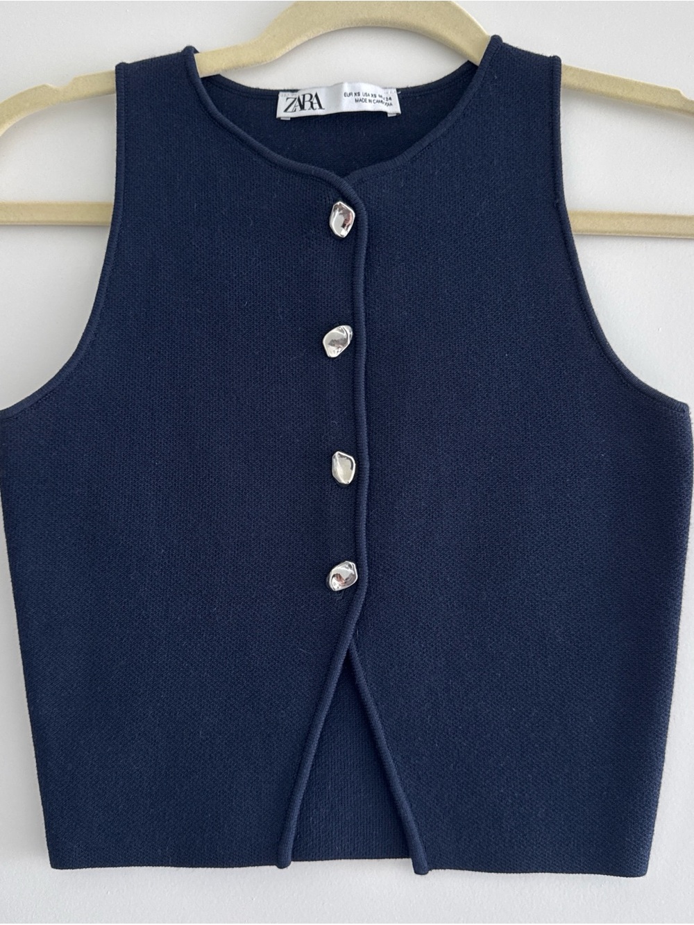 Zara Navy Knit Buttoned Sleeveless Top